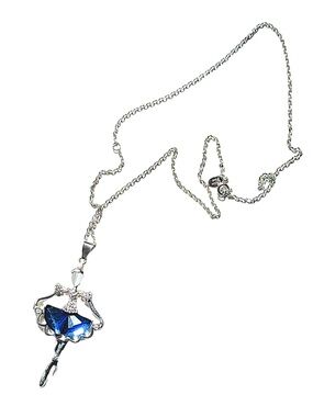 Silver-Tone Ballet Dancer Blue Crystal-Like Pendant Chain Necklace